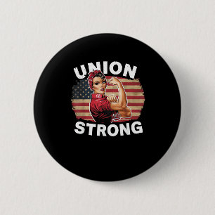 Badge Rond 5 Cm Union Strong - Fête du Travail Messy Bun USA Drape