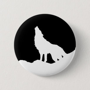 Badge Rond 5 Cm Unique Noir & Blanc Pop Art Wolf Silhouette