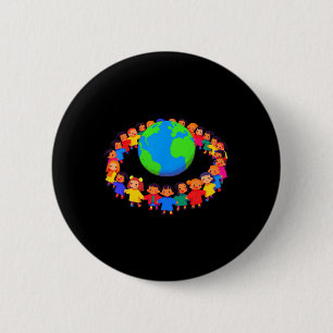 Badge Rond 5 Cm Unité Autour Du Monde - Les Enfants Tenant Les Mai