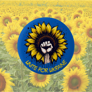 Badge Rond 5 Cm Unite for Ukraine Sunflower & power Poing Button