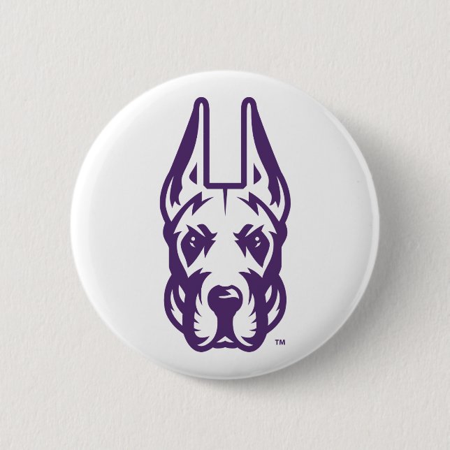 Badge Rond 5 Cm Université d'Albany Chef de la mascotte Great Dane (Devant)