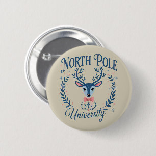 Badge Rond 5 Cm Université du Pôle Nord Noël Chinoiserie Renne 