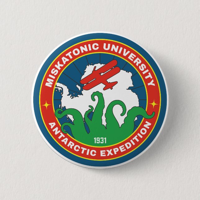Badge Rond 5 Cm Université Miskatonique Expedition Antarctique (Devant)