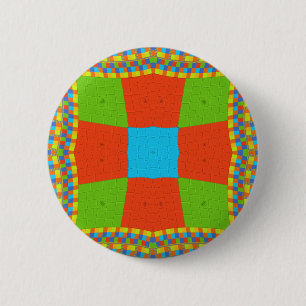 Badge Rond 5 Cm "Urban Quilt" Motif Géométrique Européen Artistiqu