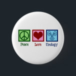 Badge Rond 5 Cm Urologie de l'amour pour la paix<br><div class="desc">Peace Love Urology. Un don urologue cool pour un médecin ou une infirmière en urologie avec un signe de paix,  un coeur et une photo d'une vessie. Grand département urologique présente.</div>
