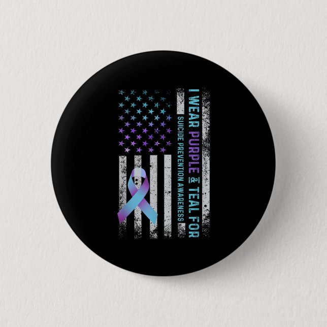 Badge Rond 5 Cm Us Flag I Wear Purple And Teal Suicide Prevention  (Devant)