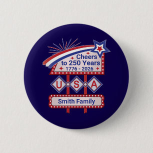 Badge Rond 5 Cm USA 250 personnalisé - Marquee Rétro Patriotique