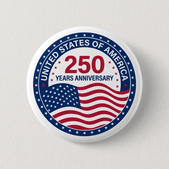 Badge Rond 5 Cm USA 250 Years Anniversary Flag Button (Devant)