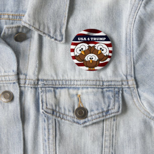 BADGE ROND 5 CM "USA 4 TRUMP", BOUTON ÉLECTION ROUGE, BLANC ET BLE