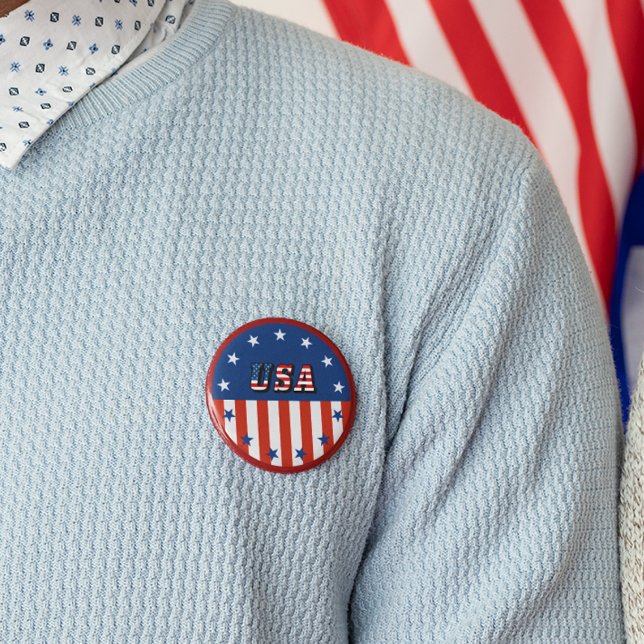 Badge Rond 5 Cm USA - American Flag and Stars in Circle (Property of XXL Your Name Button)