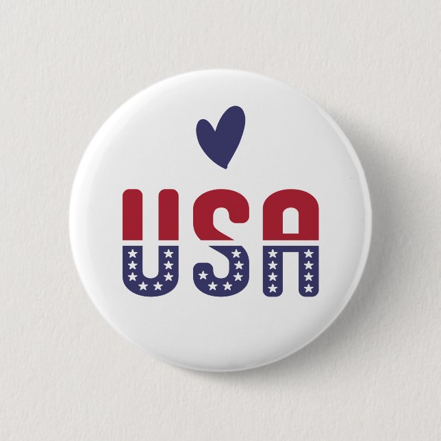 Badge Rond 5 Cm USA Love American Flag Rouge Blanc Bleu Patriotiqu (Devant)