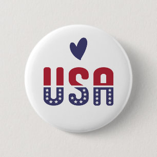 Badge Rond 5 Cm USA Love American Flag Rouge Blanc Bleu Patriotiqu