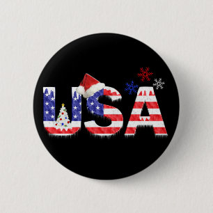 Badge Rond 5 Cm USA pour Noël