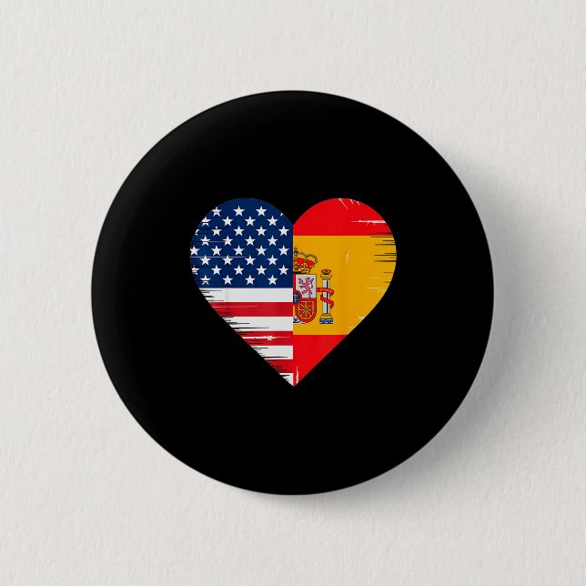 Badge Rond 5 Cm Usa Spain Heart - Dual Citizenship  (Devant)