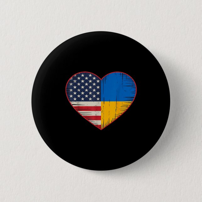 Badge Rond 5 Cm Usa Ukraine Heart - Dual Citizenship  (Devant)
