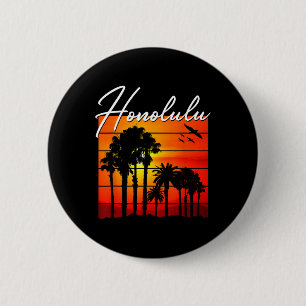 Badge Rond 5 Cm Vacances à Honolulu Souvenir Hawaï Coucher de sole