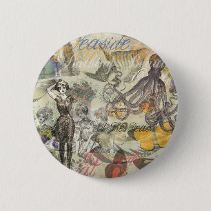 Badge Rond 5 Cm Vacances à la plage de la pieuvre, Fun gothique vi
