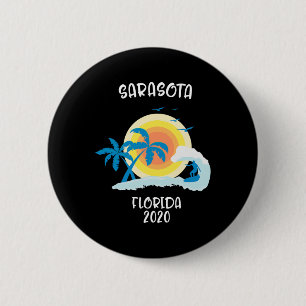 Badge Rond 5 Cm Vacances à Sarasota Floride Surf Plage Voyage en F