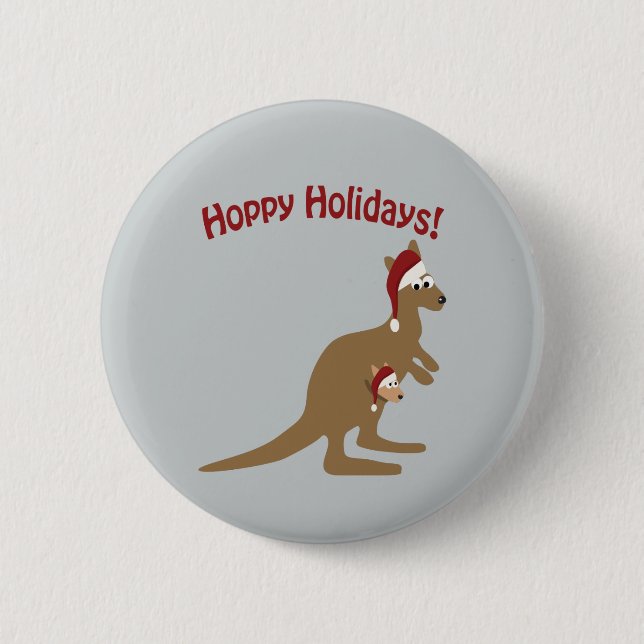 Badge Rond 5 Cm Vacances chanceuses ! Noël Kangaroo (Devant)