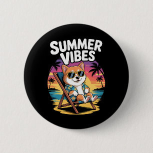 Badge Rond 5 Cm Vacances de chien de plage drôles d'été Shi Inu