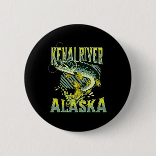 Badge Rond 5 Cm Vacances de pêche en Alaska Rivière Kenai Amateur