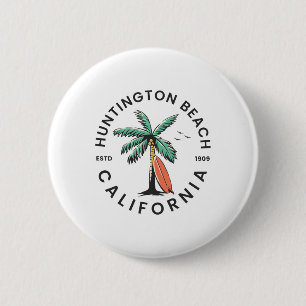 Badge Rond 5 Cm Vacances d'été Surf Plage Huntington Californie