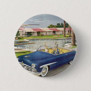 Badge Rond 5 Cm Vacances d'été vintage, voiture décapotable et mot