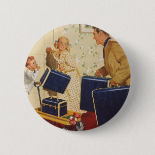 Badge Rond 5 Cm Vacances en famille vintage, papa, enfants et vali