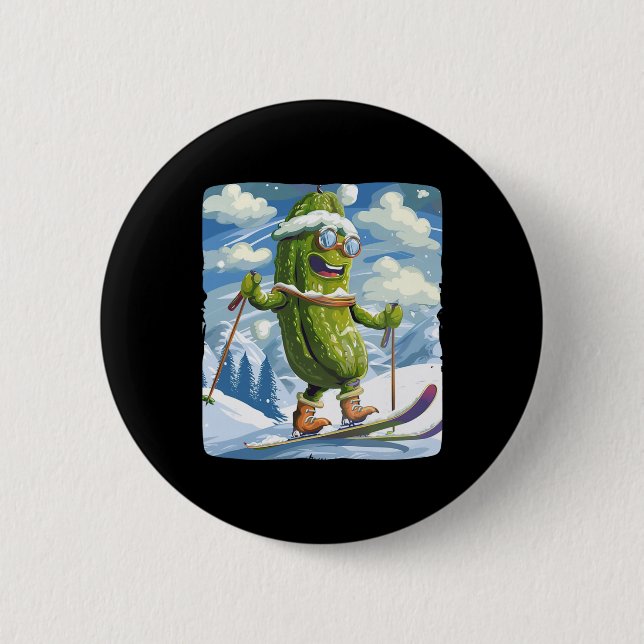 Badge Rond 5 Cm Vacances enneigées avec ski de fond pour amateurs  (Devant)