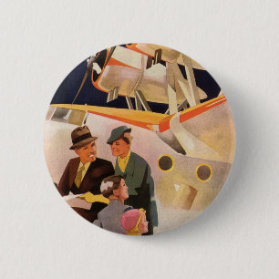 Badge Rond 5 Cm Vacances familiales vintage en hydravion à hélices