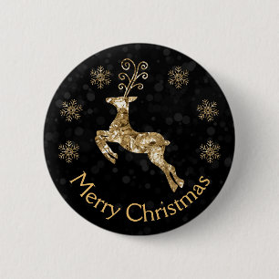 Badge Rond 5 Cm Vacances Gold s'est effondré Foil Christmas Reinde