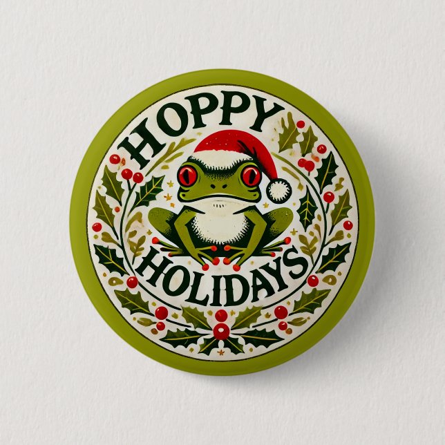 Badge Rond 5 Cm Vacances Hoppy Frog Noël (Devant)