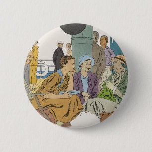 Badge Rond 5 Cm Vacances Rétro, Passagers Bateau de Croisière sur
