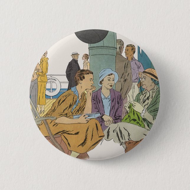 Badge Rond 5 Cm Vacances Rétro, Passagers Bateau de Croisière sur  (Devant)