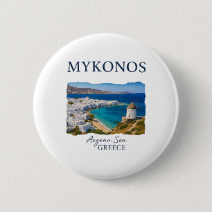 Badge Rond 5 Cm Vacances sur l'île grecque de Mykonos Vie côtière 