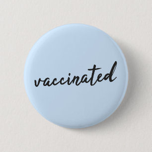 Badge Rond 5 Cm Vacciné Corona Blue Modern Convid manuscrit