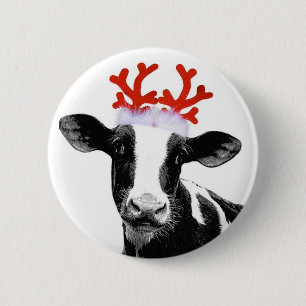 Badge Rond 5 Cm Vache avec des andouillers de renne