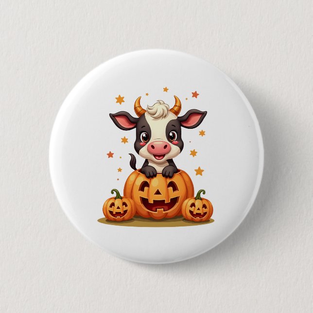 Badge Rond 5 Cm Vache citrouille Patch (Devant)