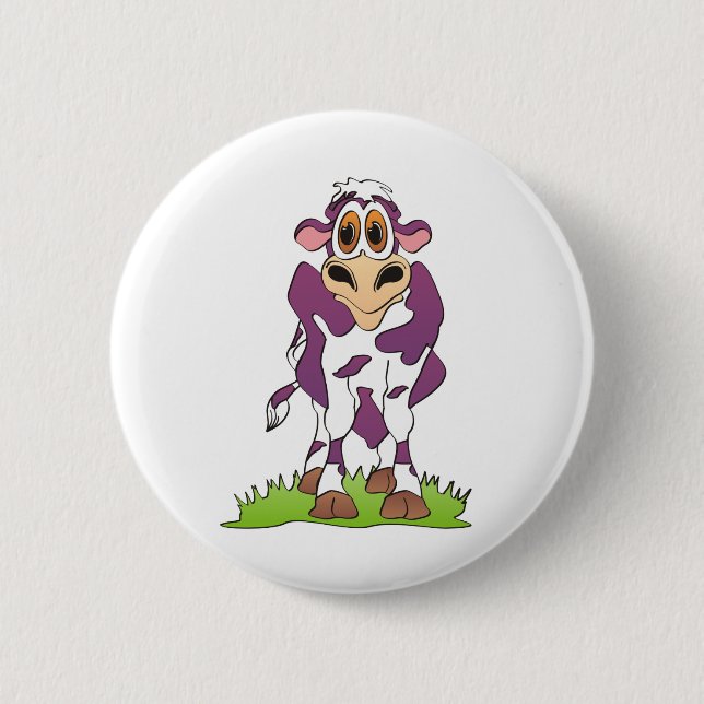 Badge Rond 5 Cm Vache de caricature pourpre (Devant)