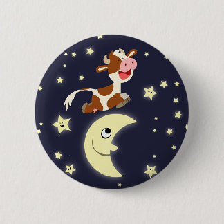 Badge Rond 5 Cm Vache De Caricature Saut Sur Le Bouton De Lune Bad