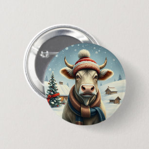 Badge Rond 5 Cm Vache de ferme dans l'hiver de Preppy Attire et Ca