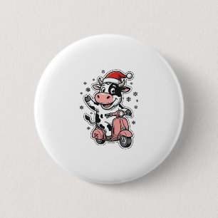 Badge Rond 5 Cm Vache de Noël à scooter rose vintage vecteur_1