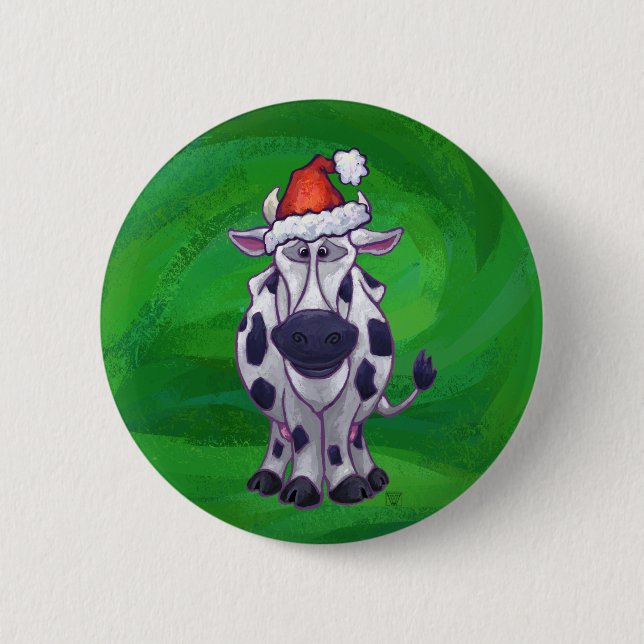 Badge Rond 5 Cm Vache de Noël sur Green (Devant)