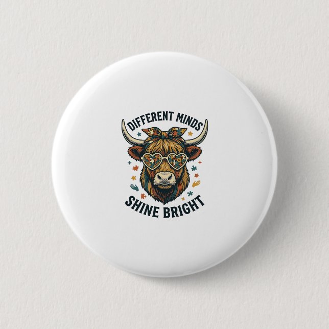 Badge Rond 5 Cm Vache de sensibilisation à l'autisme Gravure vinta (Devant)