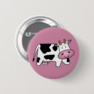 Badge Rond 5 Cm Vache debout avec marguerites