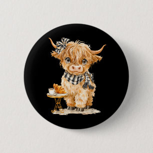 Badge Rond 5 Cm Vache des Highlands Mignonne Croissant Café Ferme