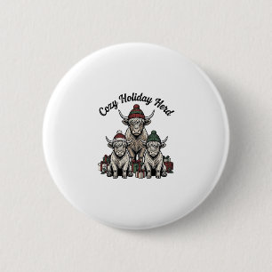 Badge Rond 5 Cm Vache des Highlands Noël Vintage Fête Troupeau Art