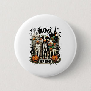 Badge Rond 5 Cm Vache d'Halloween Moo ou Boo