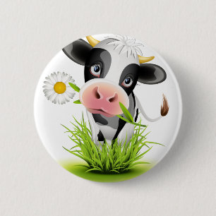 Badge Rond 5 Cm Vache du Holstein dans l'herbe