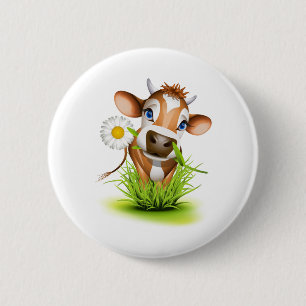 Badge Rond 5 Cm Vache du Jersey dans l'herbe